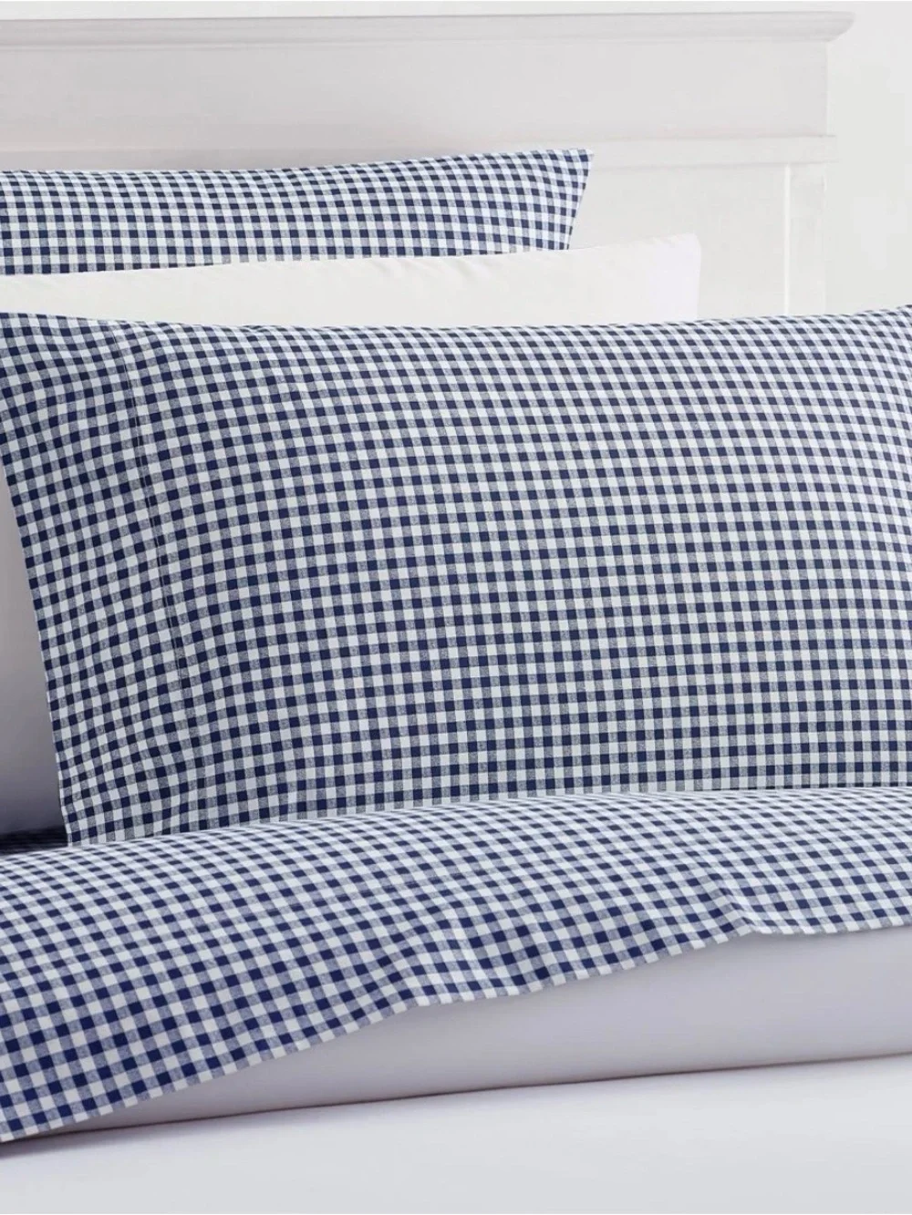 NWOT Quince Linen Navy and White Gingham Twin Fitted Sheet Set - Retail $94